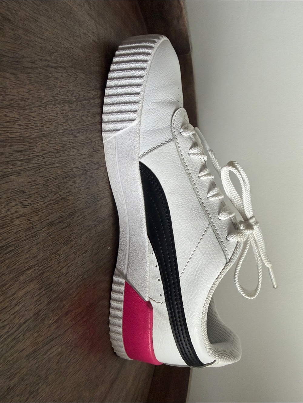 Puma White Low-Top Sneakers with Black Stripe and Pink Heel Accent - Picture 10 of 10